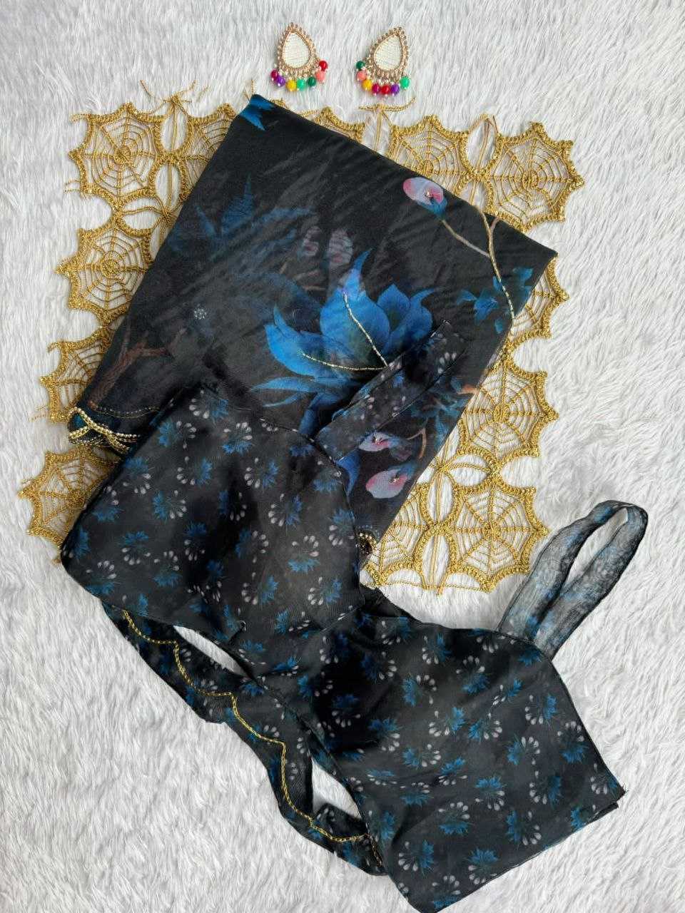 Ynf Organza KESH518 4366 Sarees Wholesale Organza Sarees Fancy Sarees Black Sarees Manufacturer