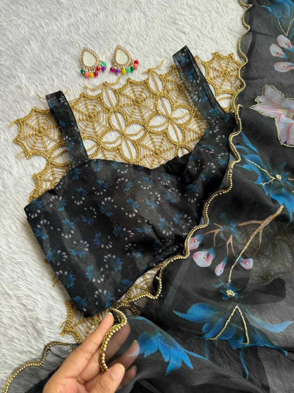 Ynf Organza KESH518 4366 Sarees Wholesale Organza Sarees Fancy Sarees Black Sarees Manufacturer