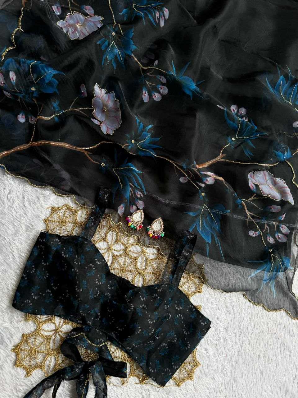 Ynf Organza KESH518 4366 Sarees Wholesale Organza Sarees Fancy Sarees Black Sarees Manufacturer