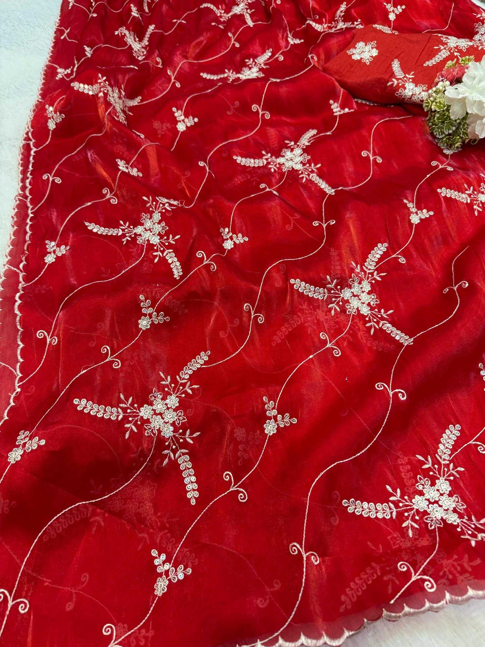 Ynf Organza RIN164 embedded Sarees Wholesale Organza Sarees Embroidered Sarees Satin Sarees Manufacturer