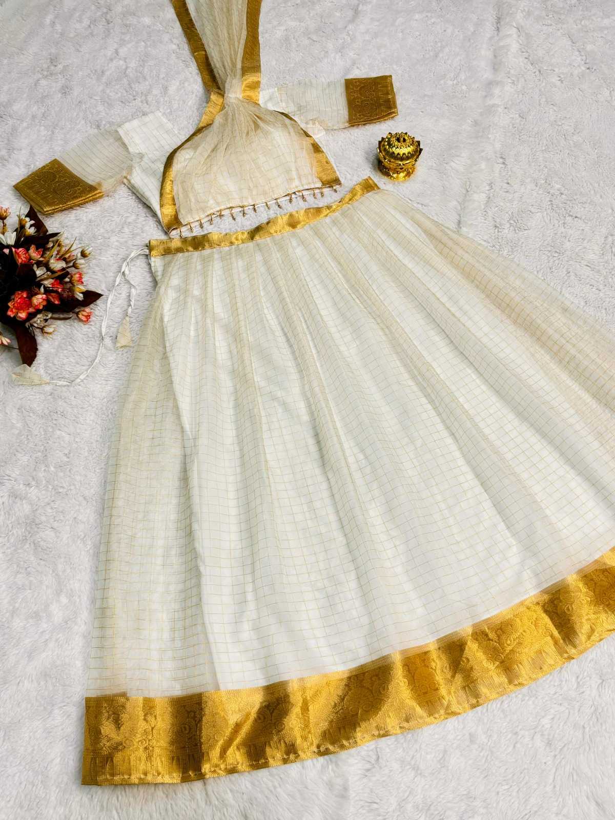 Ynf Organza RIN222 Onam super Lehengas Festive Collections Wholesale Designer Lehenga White Lehenga Onam Collections Manufacturer
