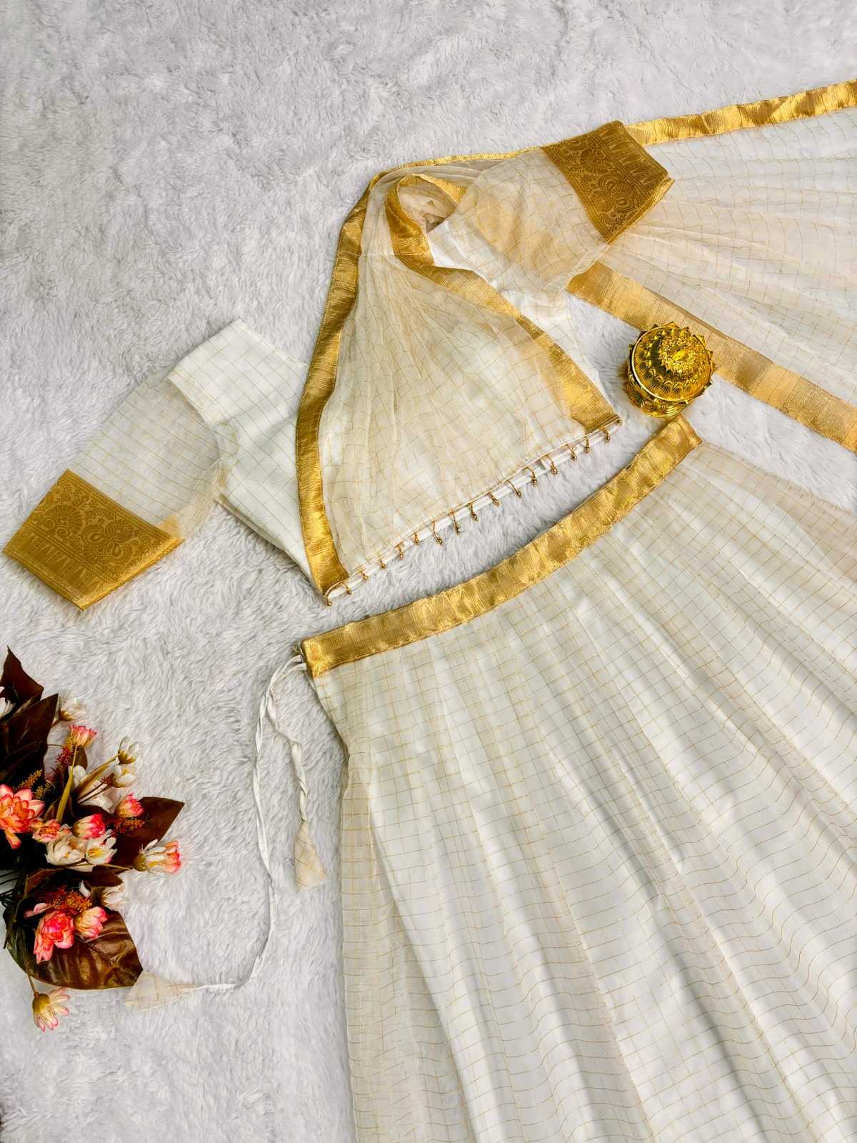 Ynf Organza RIN222 Onam super Lehengas Festive Collections Wholesale Designer Lehenga White Lehenga Onam Collections Manufacturer