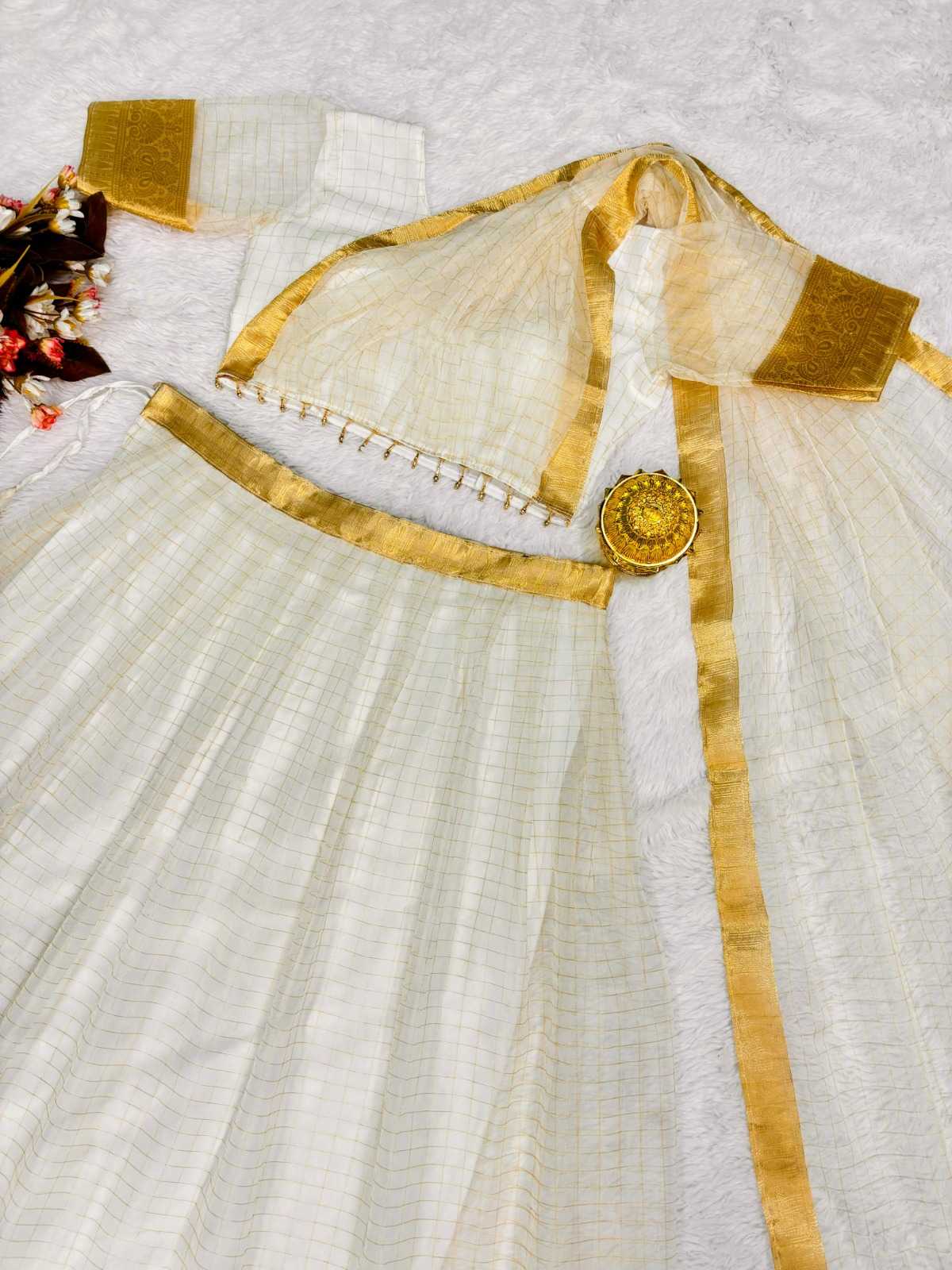 Ynf Organza RIN222 Onam super Lehengas Festive Collections Wholesale Designer Lehenga White Lehenga Onam Collections Manufacturer