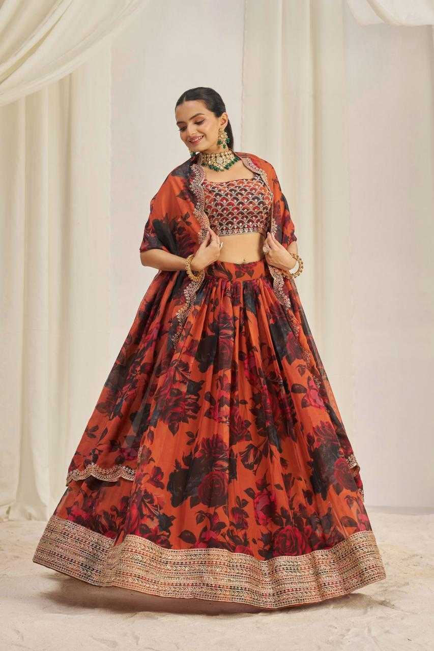 Ynf Organza RIN228 329 Lehengas Wholesale Printed Lehenga Sequins Lehenga Manufacturer