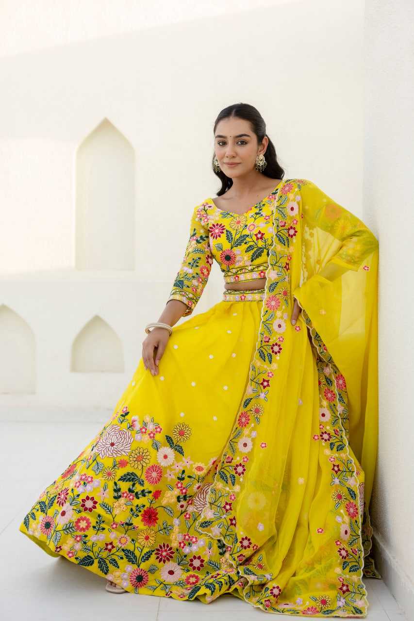 Ynf Organza RIN228 374 Lehengas Wholesale Fancy Lehenga Traditional Lehenga Yellow Lehenga Manufacturer