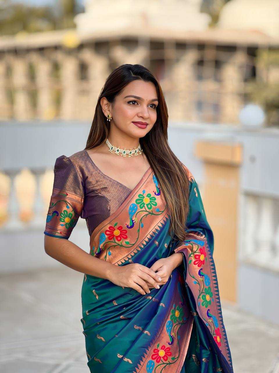 Ynf Paithani Silk RIN150 Anuradha Paithani Silk Sarees Wholesale Zari Border Silk Sarees Silk Sarees For Weddings Manufacturer