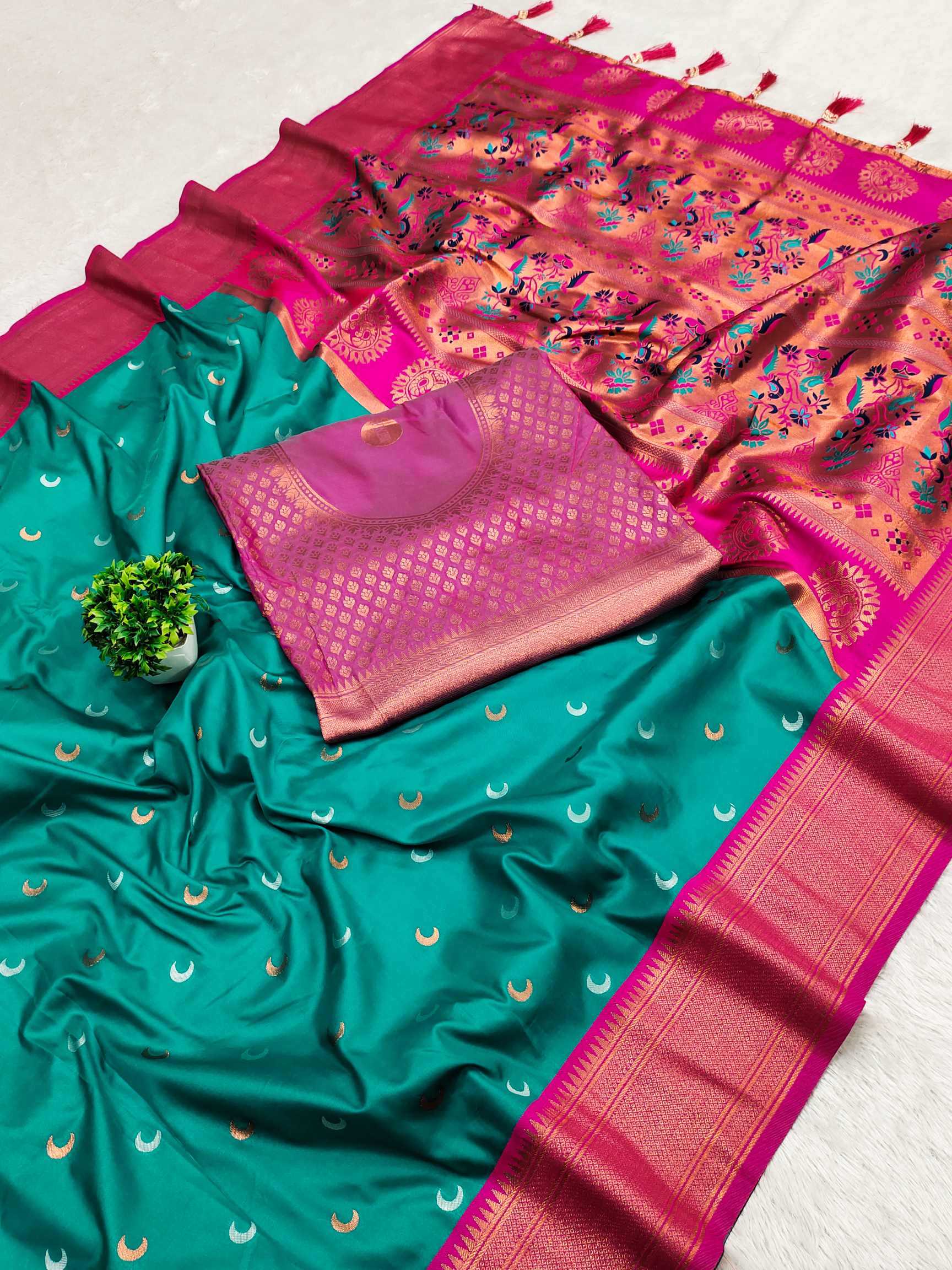 Ynf Paithani Silk RIN150 Chandrakore Paithani-2 Silk Sarees Wholesale Designer Silk Sarees Zari Border Silk Sarees Manufacturer