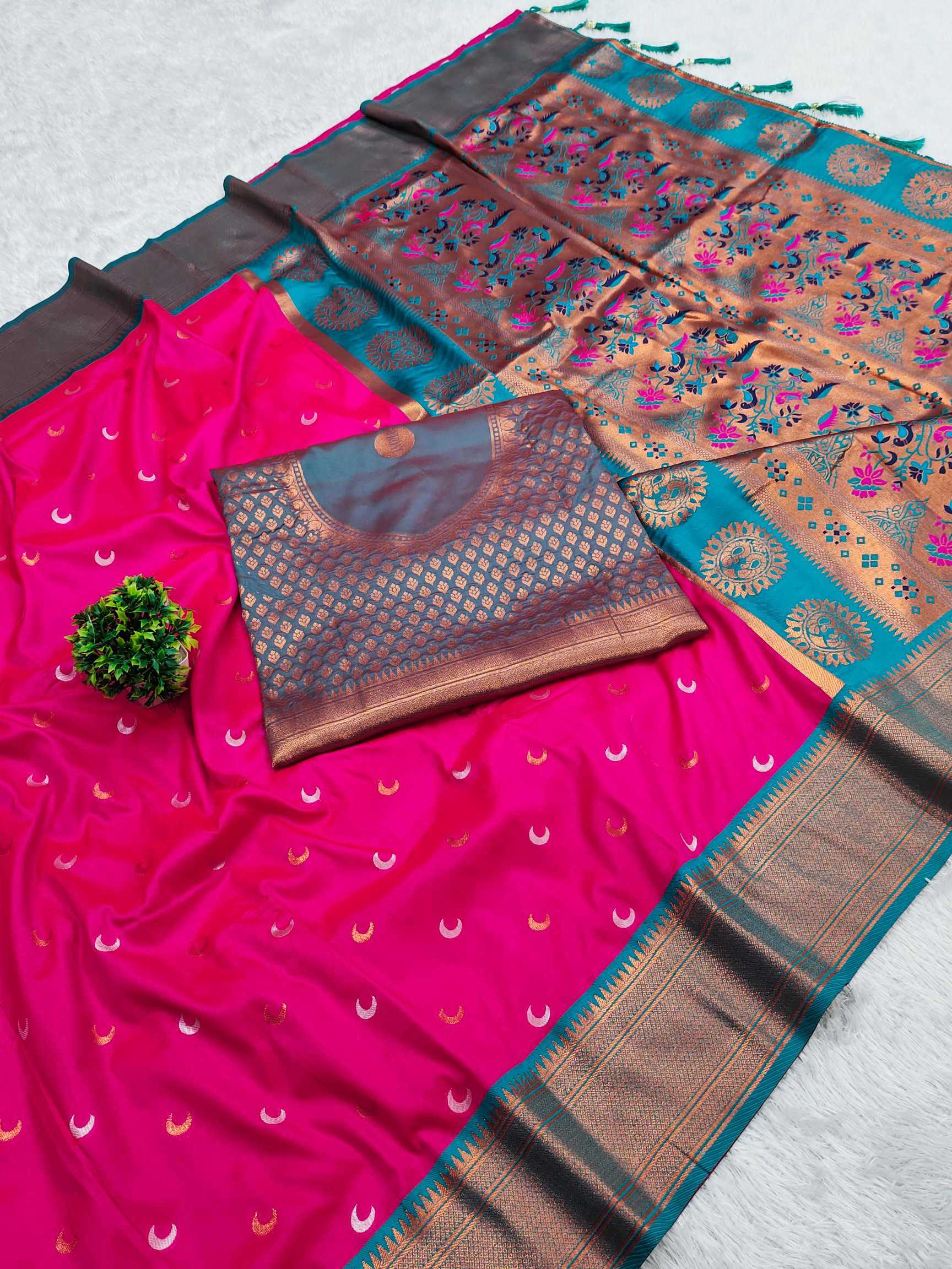 Ynf Paithani Silk RIN150 Chandrakore Paithani-2 Silk Sarees Wholesale Designer Silk Sarees Zari Border Silk Sarees Manufacturer
