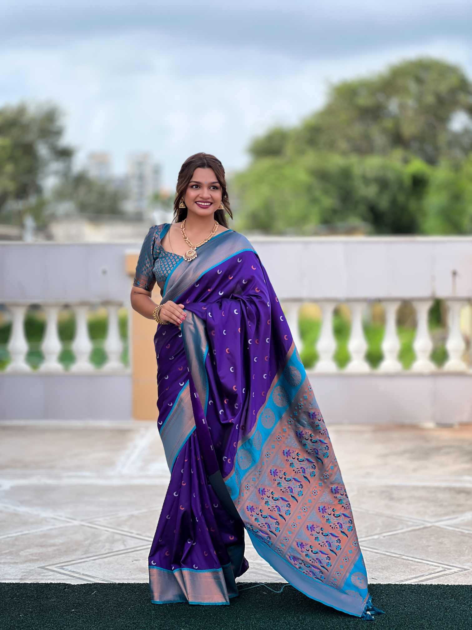 Ynf Paithani Silk RIN150 Chandrakore Paithani-2 Silk Sarees Wholesale Designer Silk Sarees Zari Border Silk Sarees Manufacturer