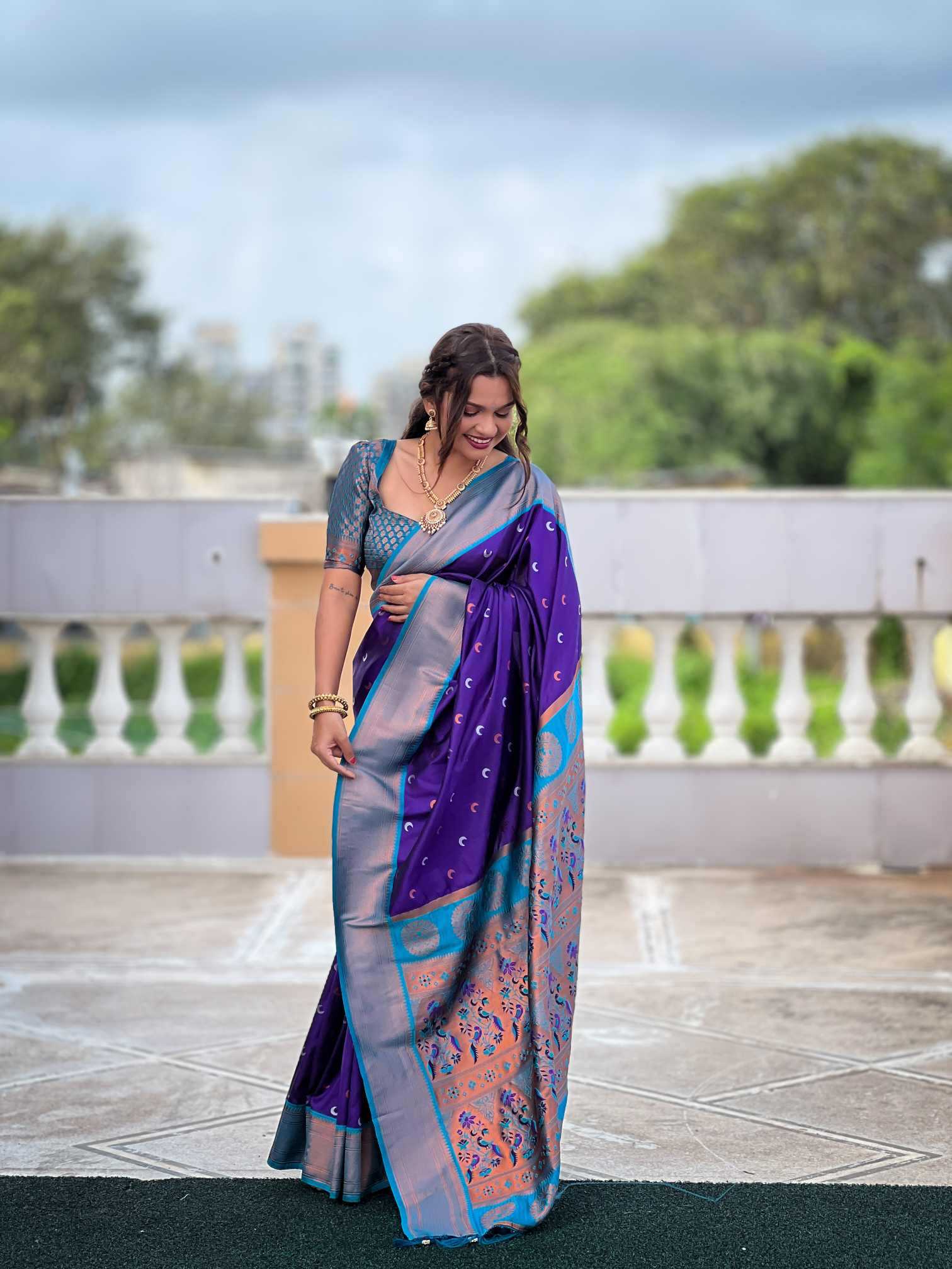 Ynf Paithani Silk RIN150 Chandrakore Paithani-2 Silk Sarees Wholesale Designer Silk Sarees Zari Border Silk Sarees Manufacturer