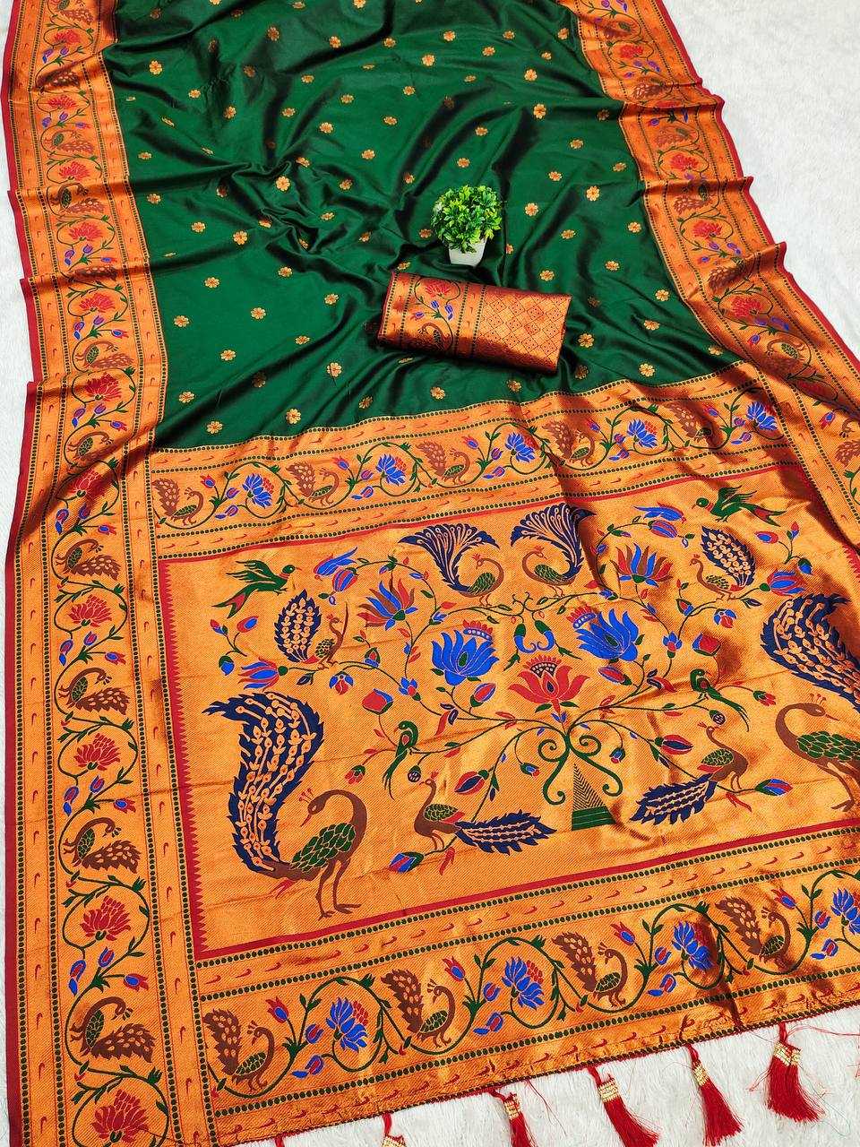 Ynf Paithani Silk RIN150 Coin Paithani Silk Sarees Wholesale Designer Silk Sarees Zari Border Silk Sarees Manufacturer