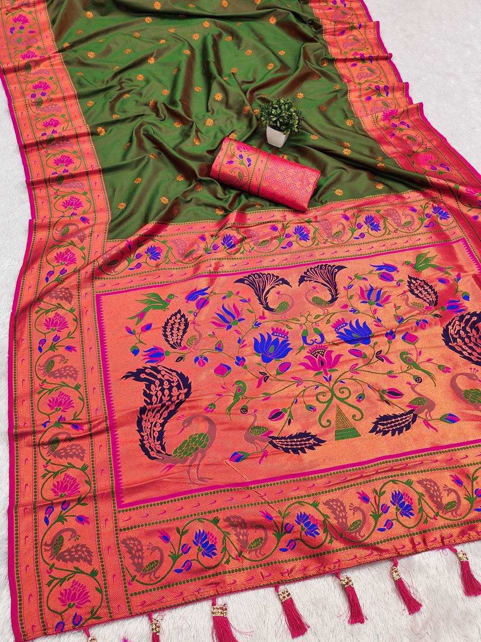 Ynf Paithani Silk RIN150 Coin Paithani Silk Sarees Wholesale Designer Silk Sarees Zari Border Silk Sarees Manufacturer