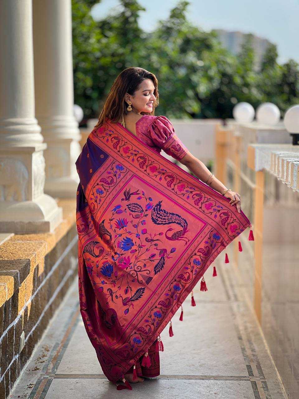 Ynf Paithani Silk RIN150 Coin Paithani Silk Sarees Wholesale Designer Silk Sarees Zari Border Silk Sarees Manufacturer