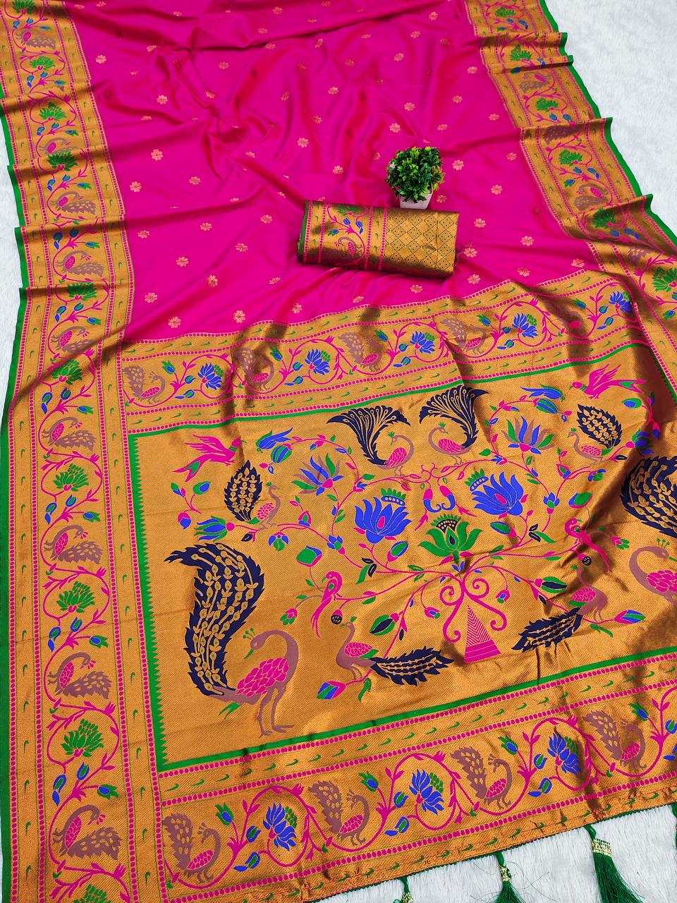 Ynf Paithani Silk RIN150 Coin Paithani Silk Sarees Wholesale Designer Silk Sarees Zari Border Silk Sarees Manufacturer