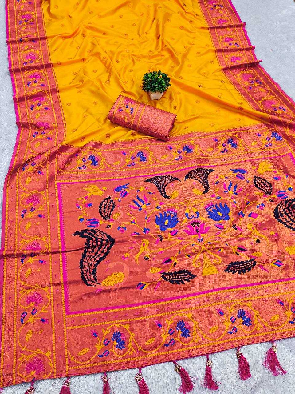 Ynf Paithani Silk RIN150 Coin Paithani Silk Sarees Wholesale Designer Silk Sarees Zari Border Silk Sarees Manufacturer