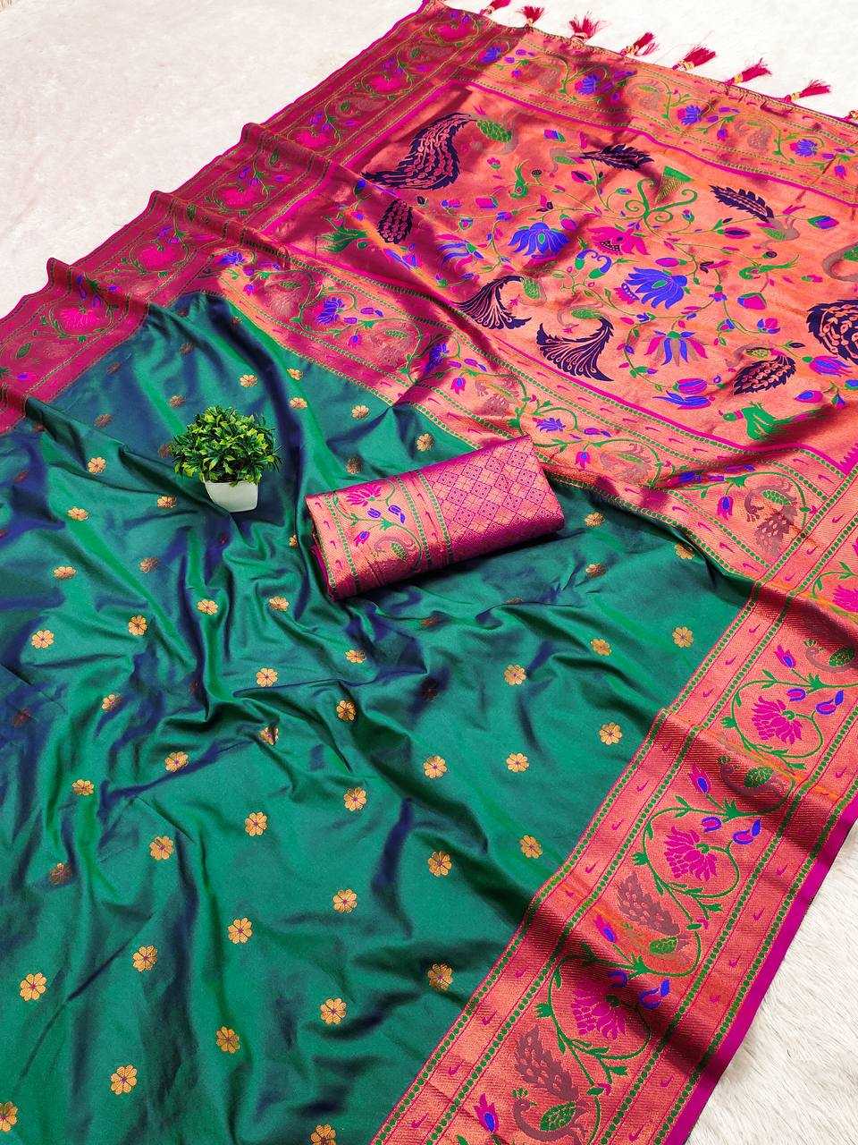 Ynf Paithani Silk RIN150 Coin Paithani Silk Sarees Wholesale Designer Silk Sarees Zari Border Silk Sarees Manufacturer