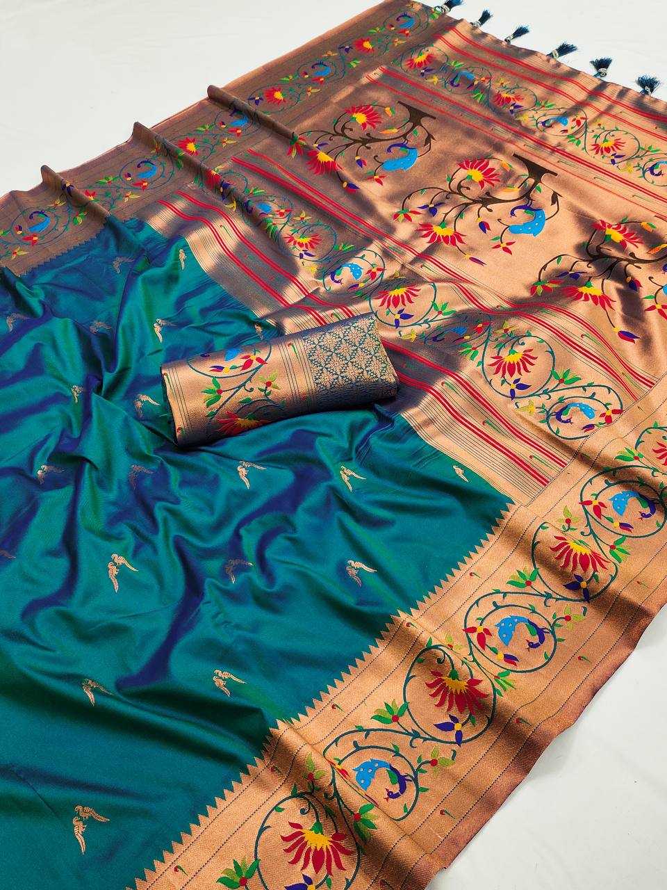 Ynf Paithani Silk RIN150 Harmony Paithani-2 Silk Sarees Wedding Collections Festive Collections Wholesale Paithani Sarees Traditional Silk Sarees Silk Sarees With Blouse Manufacturer