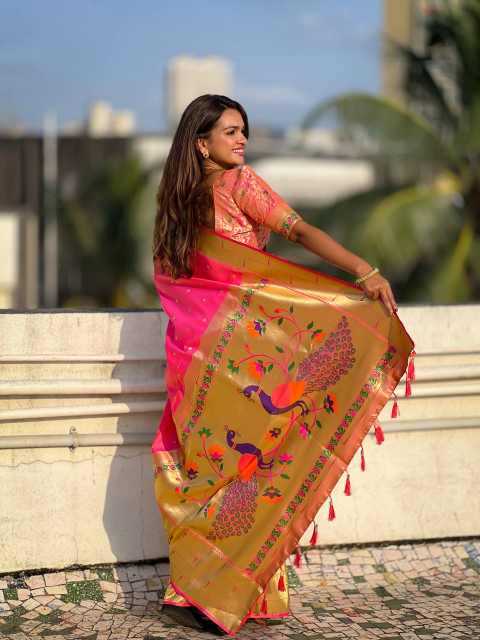 Ynf Paithani Silk RIN150 Kalakruti Paithani Silk Sarees Wedding Collections Wholesale Zari Border Silk Sarees Sangeet Outfits Manufacturer