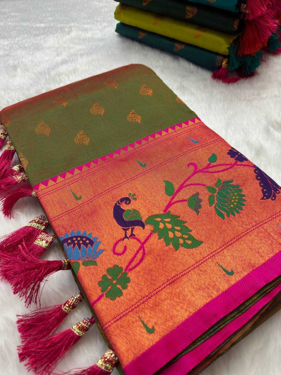 Ynf Paithani Silk RIN150 Marigold Paithani Silk Sarees Wedding Collections Festive Collections Wholesale Paithani Sarees Traditional Silk Sarees Silk Sarees With Blouse Manufacturer