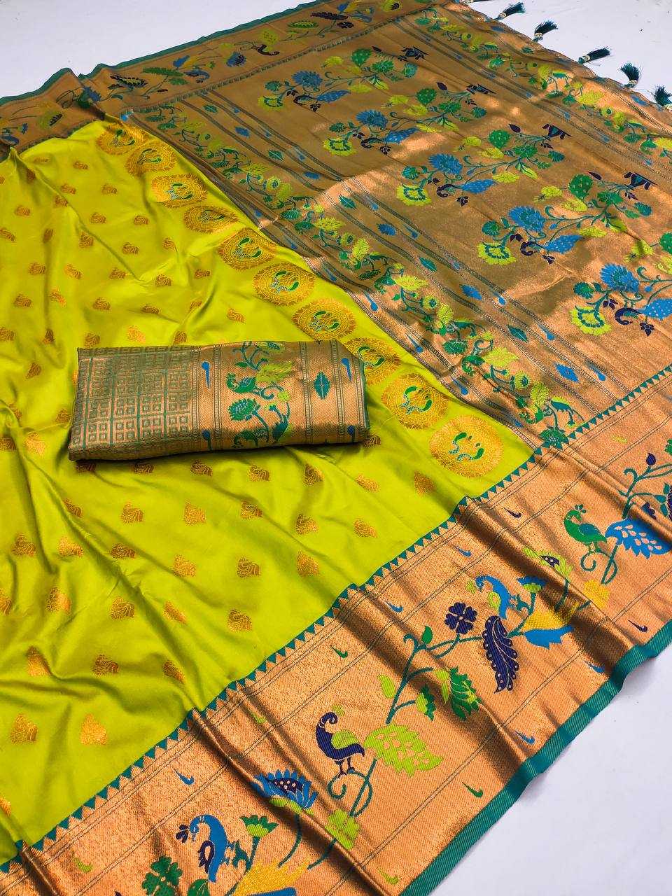 Ynf Paithani Silk RIN150 Marigold Paithani Silk Sarees Wedding Collections Festive Collections Wholesale Paithani Sarees Traditional Silk Sarees Silk Sarees With Blouse Manufacturer