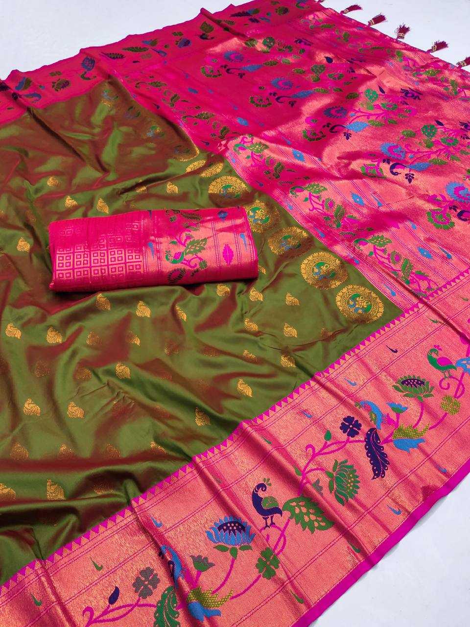 Ynf Paithani Silk RIN150 Marigold Paithani Silk Sarees Wedding Collections Festive Collections Wholesale Paithani Sarees Traditional Silk Sarees Silk Sarees With Blouse Manufacturer