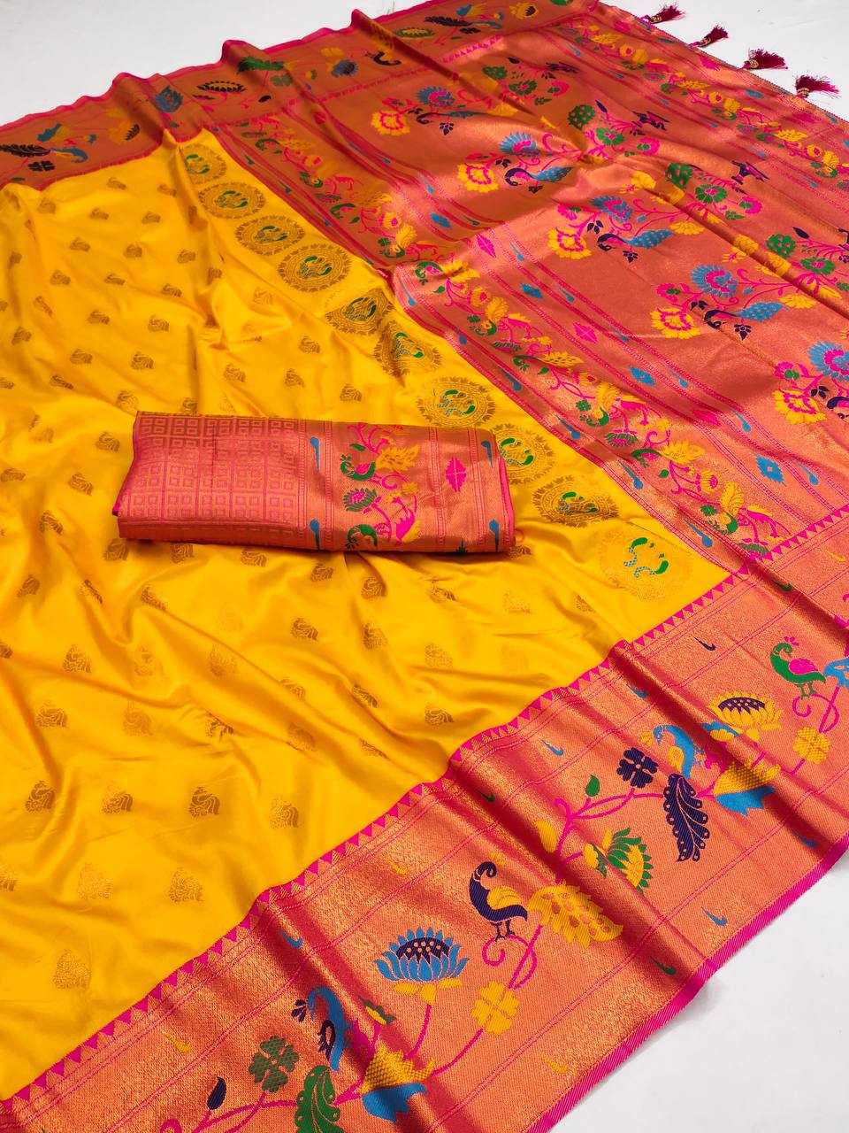 Ynf Paithani Silk RIN150 Marigold Paithani Silk Sarees Wedding Collections Festive Collections Wholesale Paithani Sarees Traditional Silk Sarees Silk Sarees With Blouse Manufacturer