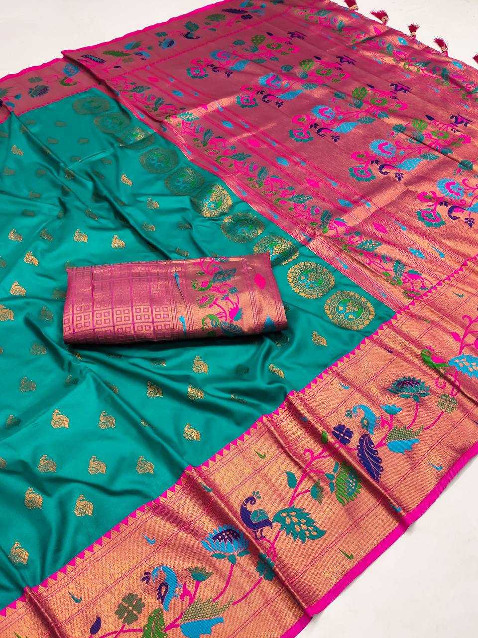 Ynf Paithani Silk RIN150 Marigold Paithani Silk Sarees Wedding Collections Festive Collections Wholesale Paithani Sarees Traditional Silk Sarees Silk Sarees With Blouse Manufacturer