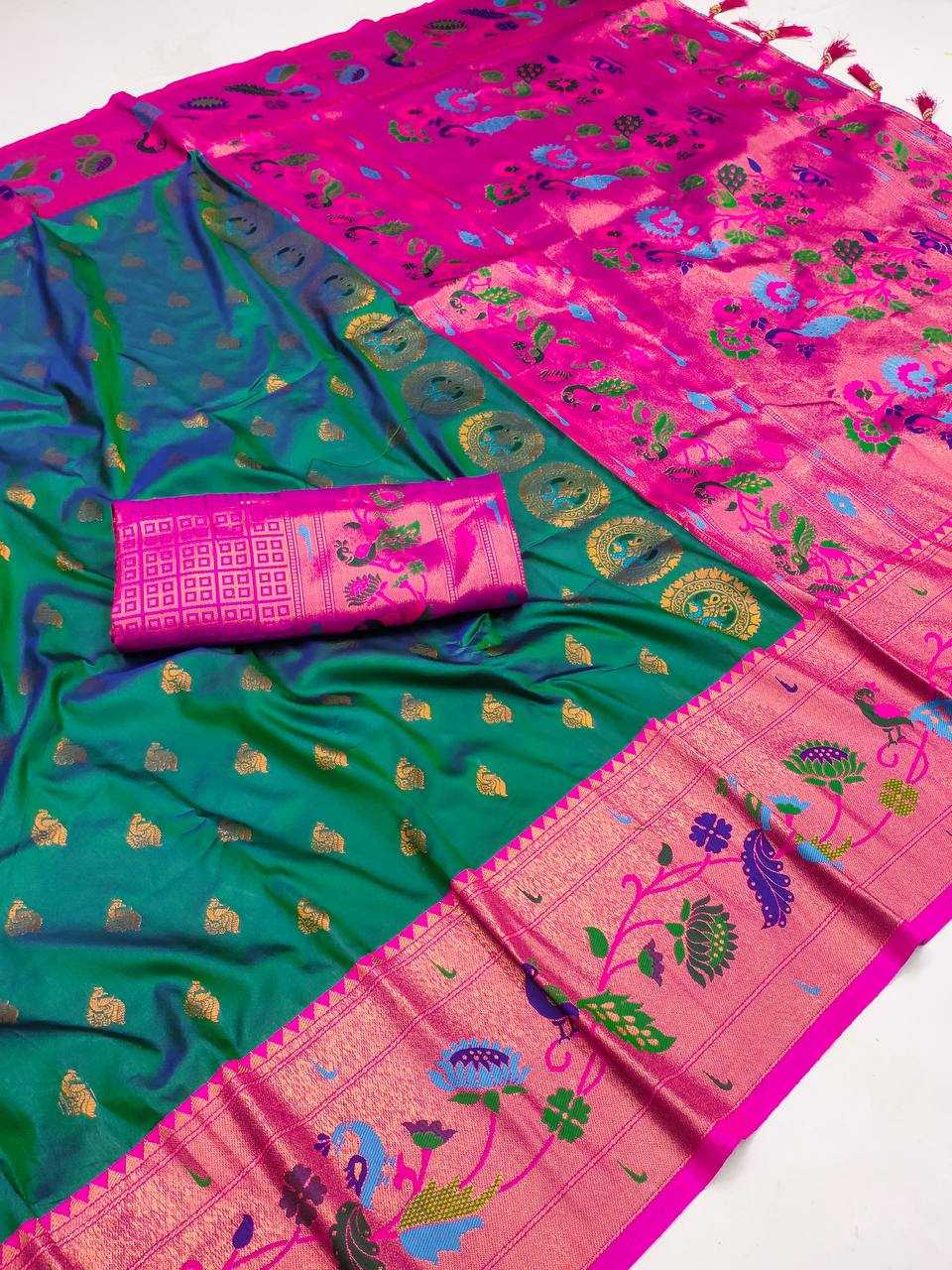 Ynf Paithani Silk RIN150 Marigold Paithani Silk Sarees Wedding Collections Festive Collections Wholesale Paithani Sarees Traditional Silk Sarees Silk Sarees With Blouse Manufacturer