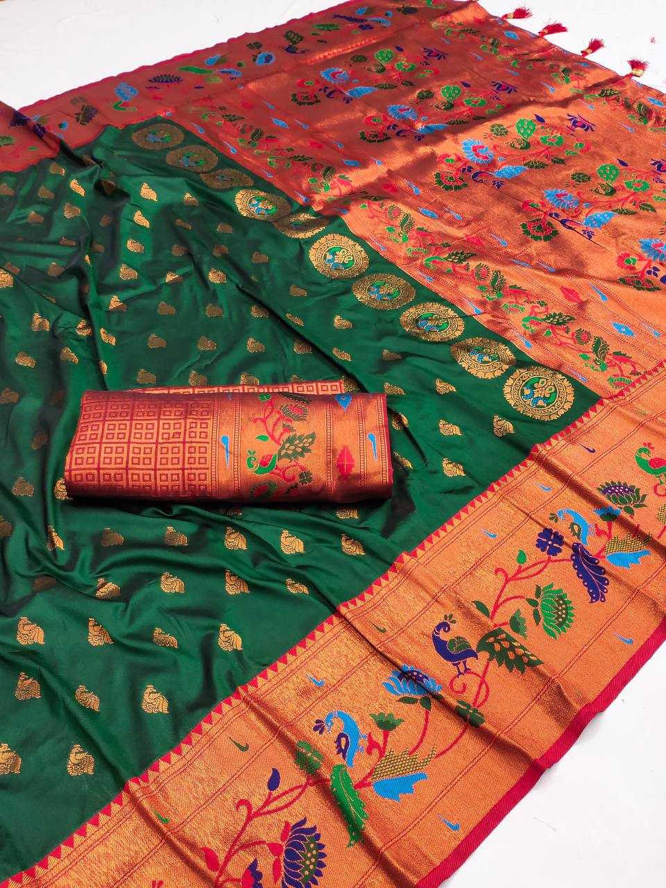 Ynf Paithani Silk RIN150 Marigold Paithani Silk Sarees Wedding Collections Festive Collections Wholesale Paithani Sarees Traditional Silk Sarees Silk Sarees With Blouse Manufacturer