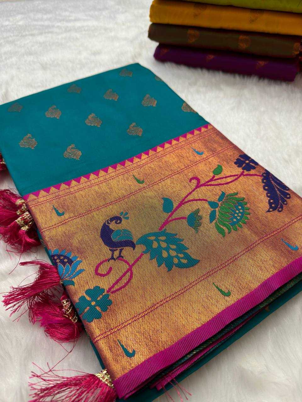 Ynf Paithani Silk RIN150 Marigold Paithani Silk Sarees Wedding Collections Festive Collections Wholesale Paithani Sarees Traditional Silk Sarees Silk Sarees With Blouse Manufacturer
