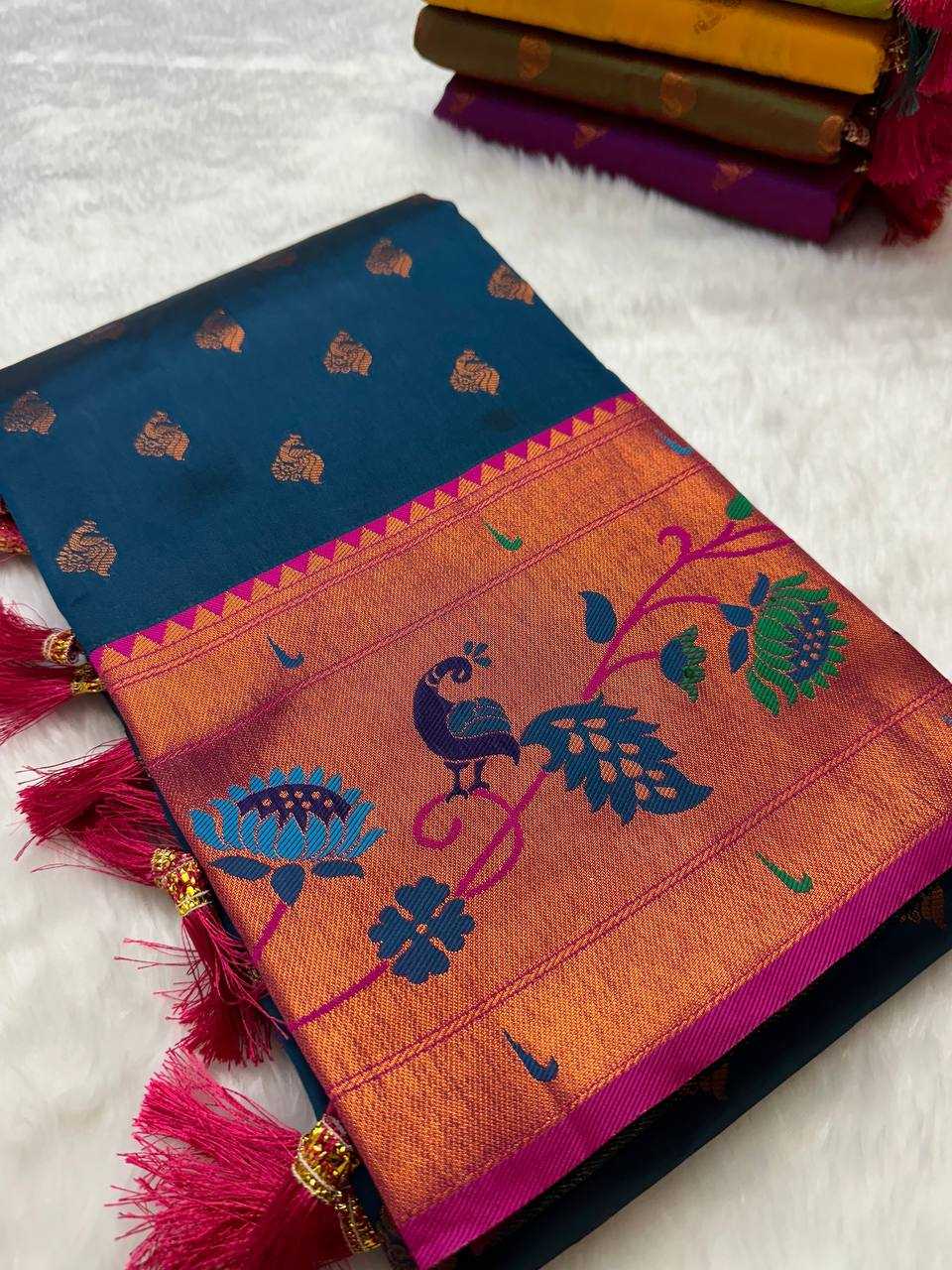 Ynf Paithani Silk RIN150 Marigold Paithani Silk Sarees Wedding Collections Festive Collections Wholesale Paithani Sarees Traditional Silk Sarees Silk Sarees With Blouse Manufacturer