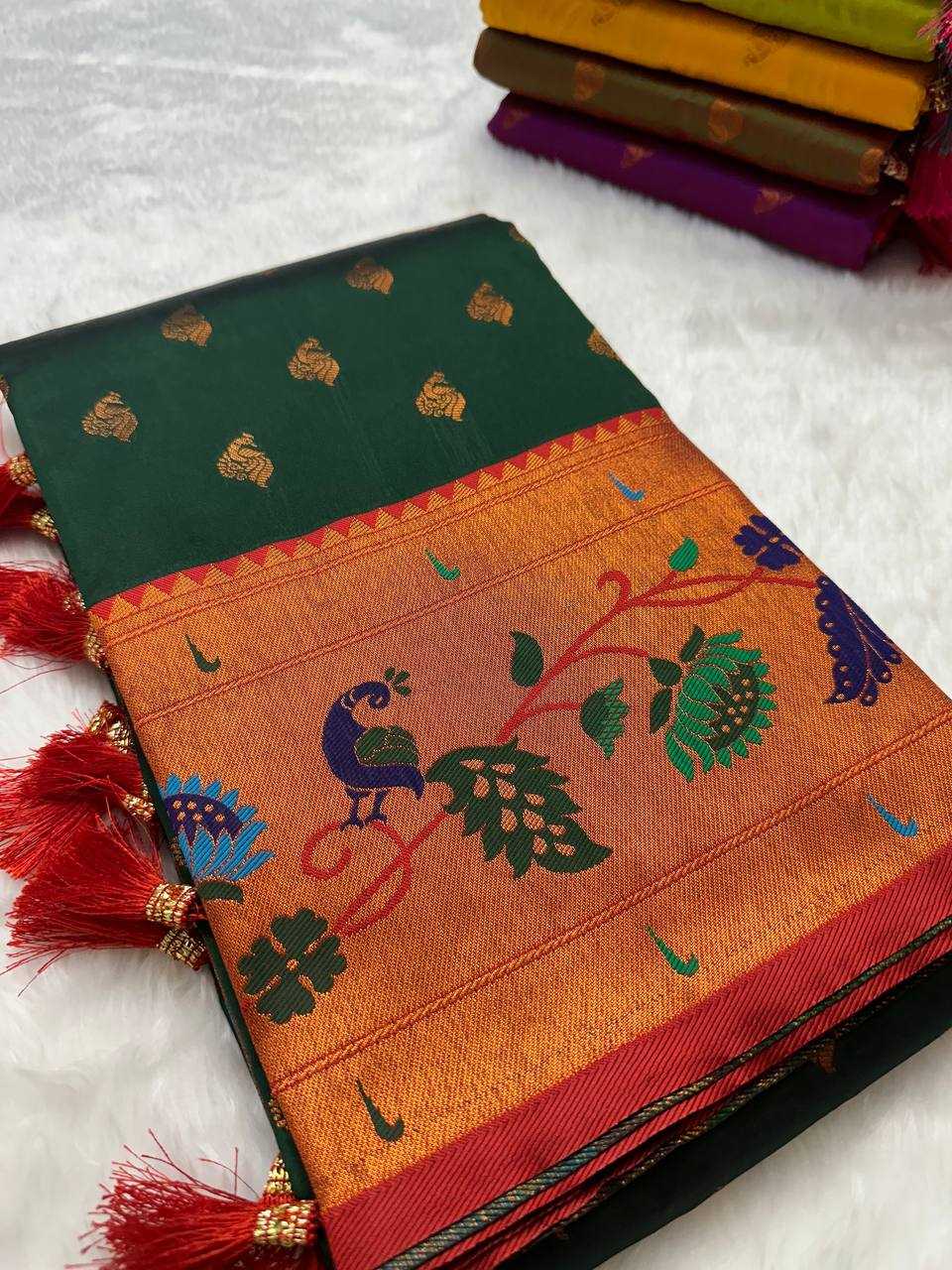 Ynf Paithani Silk RIN150 Marigold Paithani Silk Sarees Wedding Collections Festive Collections Wholesale Paithani Sarees Traditional Silk Sarees Silk Sarees With Blouse Manufacturer