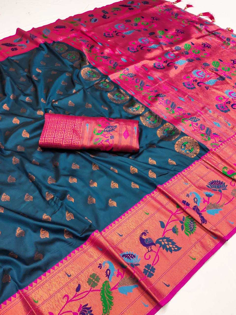 Ynf Paithani Silk RIN150 Marigold Paithani Silk Sarees Wedding Collections Festive Collections Wholesale Paithani Sarees Traditional Silk Sarees Silk Sarees With Blouse Manufacturer
