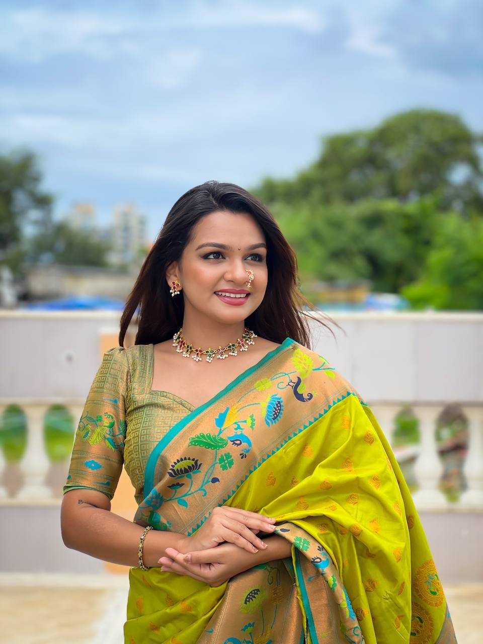 Ynf Paithani Silk RIN150 Marigold Paithani Silk Sarees Wedding Collections Festive Collections Wholesale Paithani Sarees Traditional Silk Sarees Silk Sarees With Blouse Manufacturer