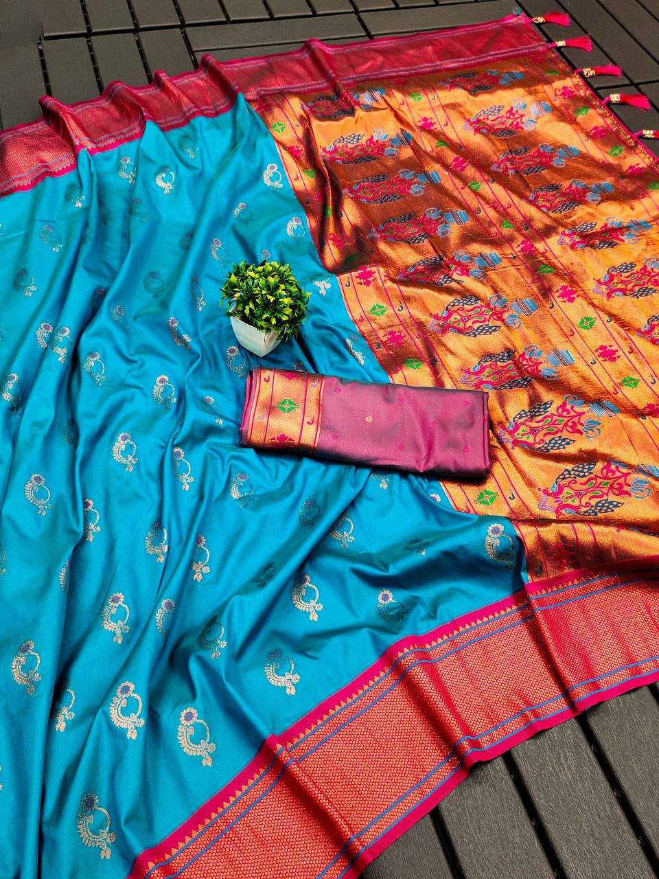 Ynf Paithani Silk RIN150 Nath Paithani -2 Silk Sarees Wholesale Designer Silk Sarees Zari Border Silk Sarees Manufacturer