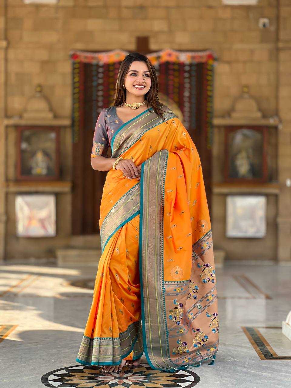 Ynf Paithani Silk RIN150 Peacok Paithani Vol-1 Silk Sarees Wedding Collections Festive Collections Wholesale Paithani Sarees Traditional Silk Sarees Silk Sarees With Blouse Manufacturer