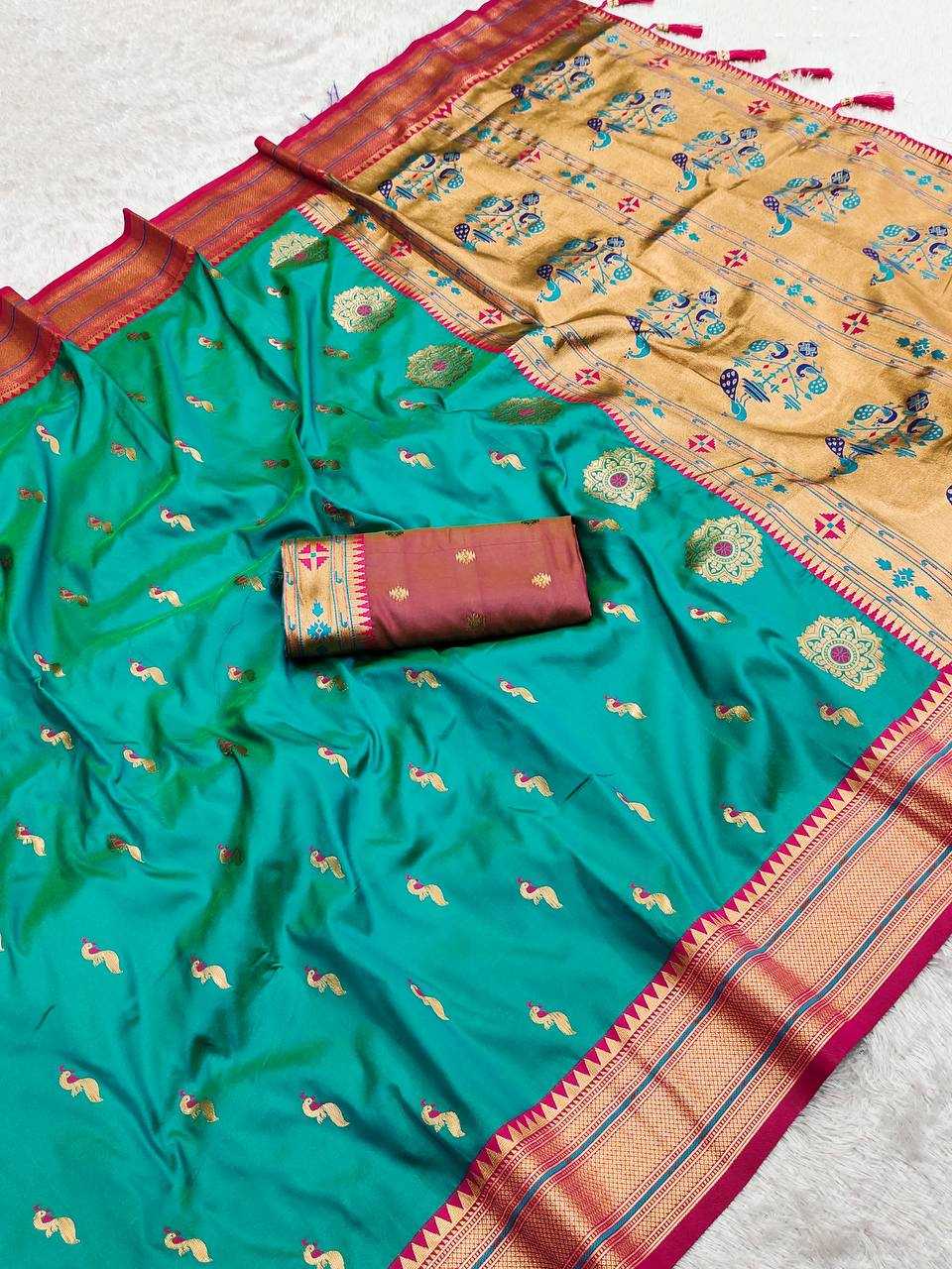 Ynf Paithani Silk RIN150 Peacok Paithani Vol-1 Silk Sarees Wedding Collections Festive Collections Wholesale Paithani Sarees Traditional Silk Sarees Silk Sarees With Blouse Manufacturer
