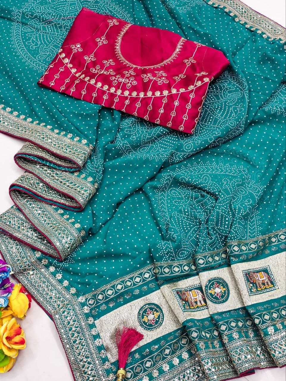 Ynf Poly Georgette RIN216 Priya Sarees Wholesale Georgette Sarees Lace Border Sarees Bandhani Bandhej Sarees Manufacturer