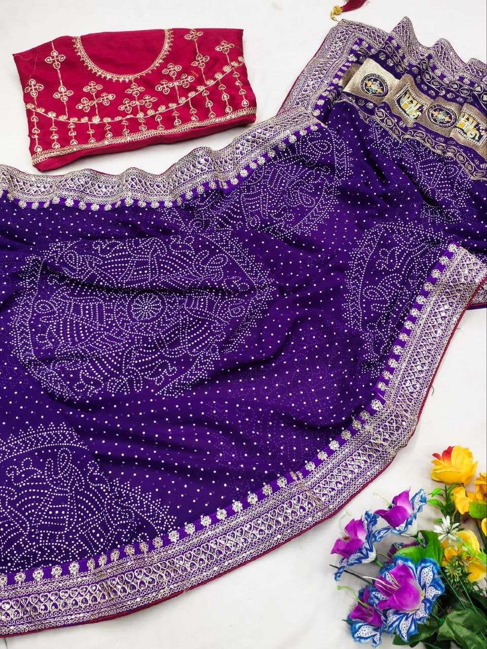 Ynf Poly Georgette RIN216 Priya Sarees Wholesale Georgette Sarees Lace Border Sarees Bandhani Bandhej Sarees Manufacturer