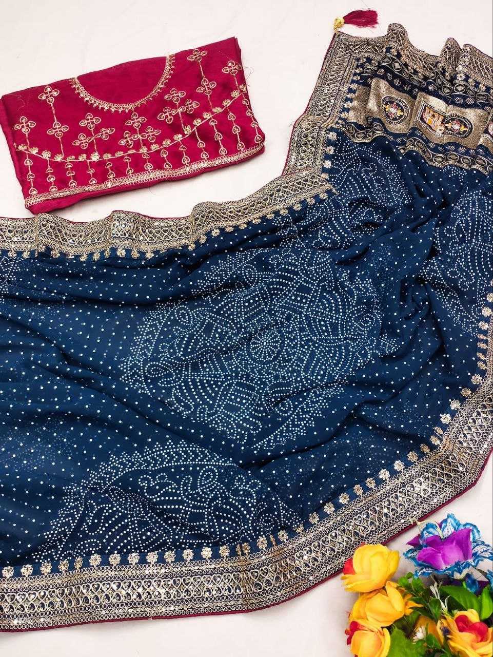 Ynf Poly Georgette RIN216 Priya Sarees Wholesale Georgette Sarees Lace Border Sarees Bandhani Bandhej Sarees Manufacturer