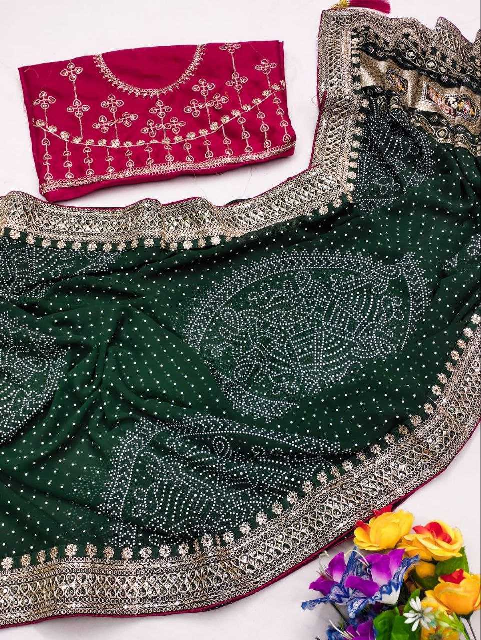 Ynf Poly Georgette RIN216 Priya Sarees Wholesale Georgette Sarees Lace Border Sarees Bandhani Bandhej Sarees Manufacturer
