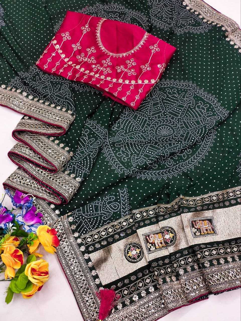 Ynf Poly Georgette RIN216 Priya Sarees Wholesale Georgette Sarees Lace Border Sarees Bandhani Bandhej Sarees Manufacturer