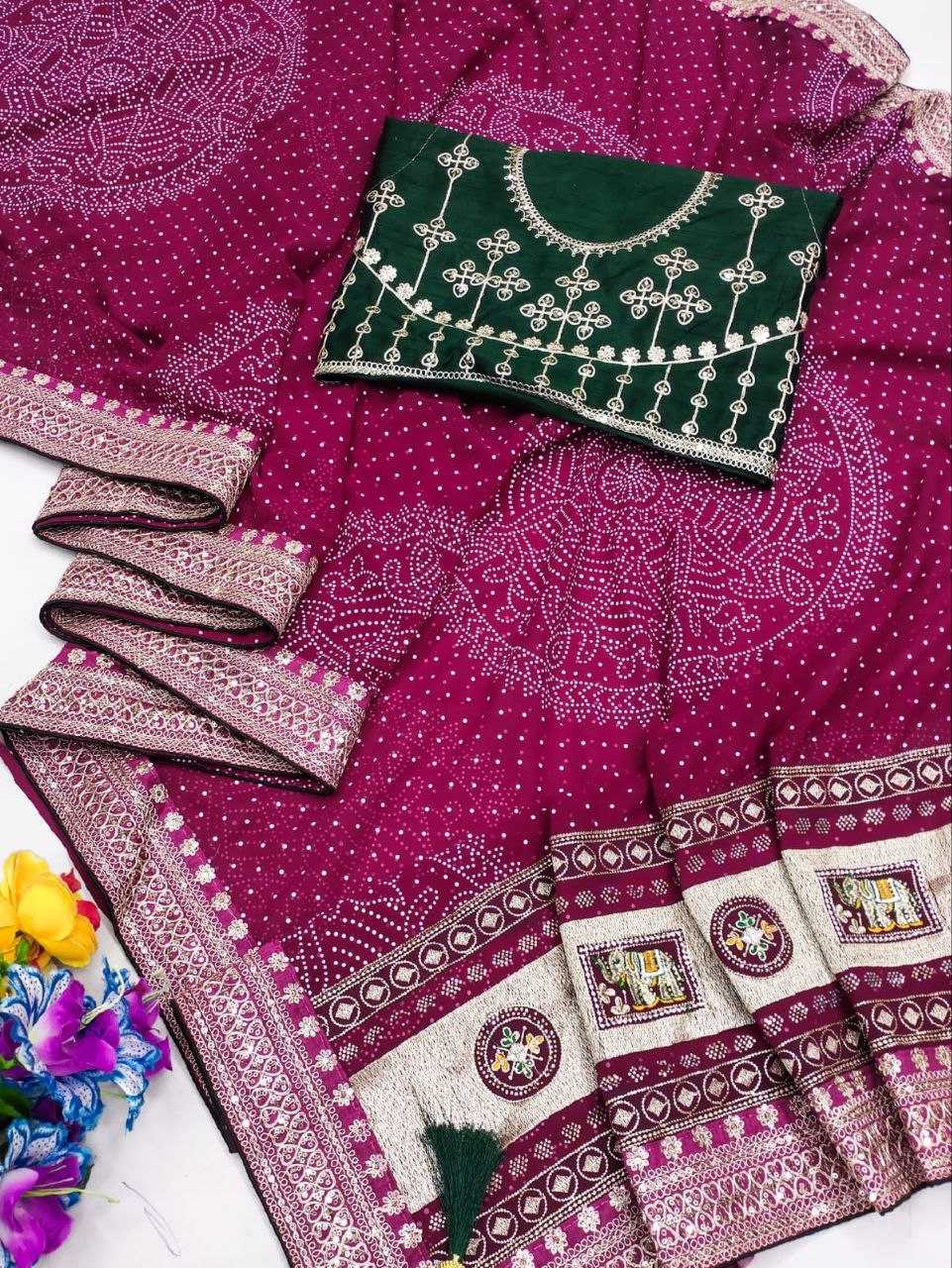 Ynf Poly Georgette RIN216 Priya Sarees Wholesale Georgette Sarees Lace Border Sarees Bandhani Bandhej Sarees Manufacturer
