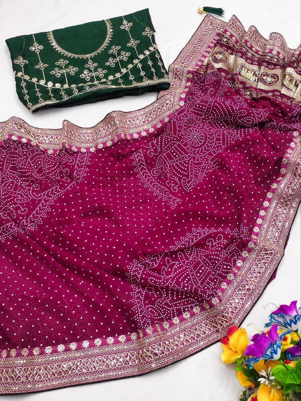 Ynf Poly Georgette RIN216 Priya Sarees Wholesale Georgette Sarees Lace Border Sarees Bandhani Bandhej Sarees Manufacturer