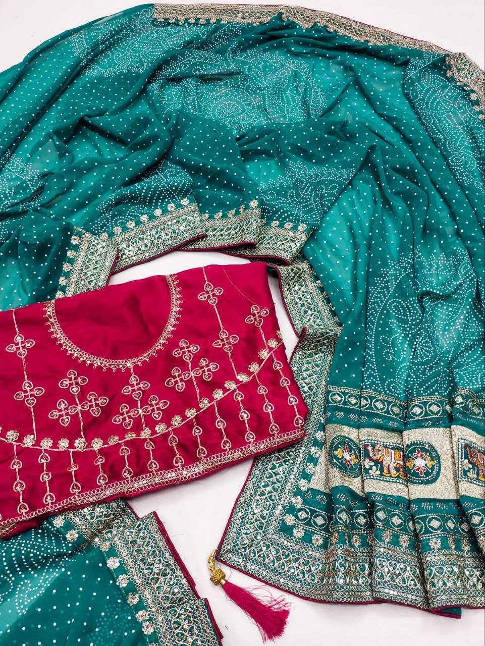 Ynf Poly Georgette RIN216 Priya Sarees Wholesale Georgette Sarees Lace Border Sarees Bandhani Bandhej Sarees Manufacturer