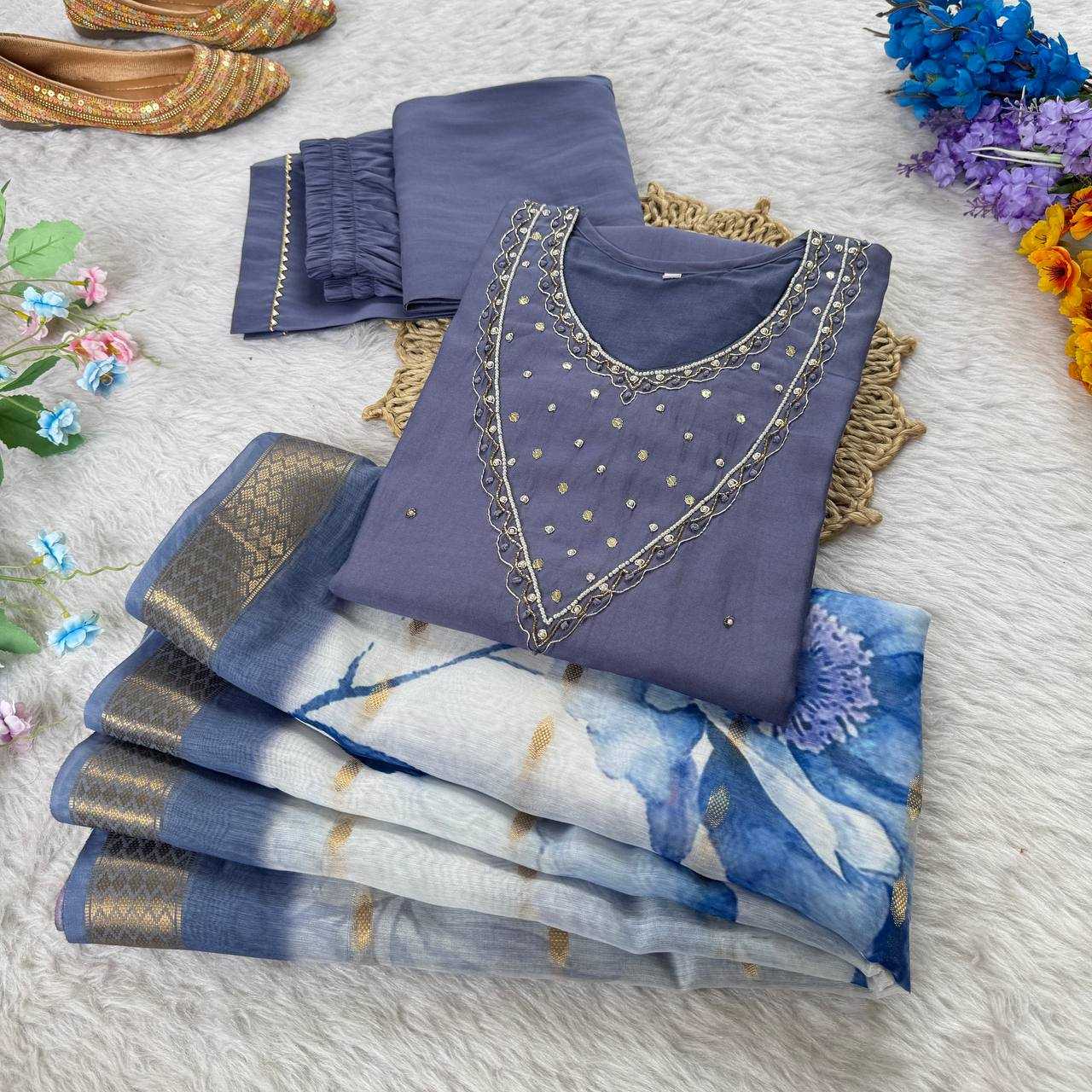 Ynf Premium Roman Silk KESH513 482 Suits & Dresses Wedding Collections Festive Collections Wholesale Ladies Silk Suit Wedding guest dresses Handwork Suits Manufacturer