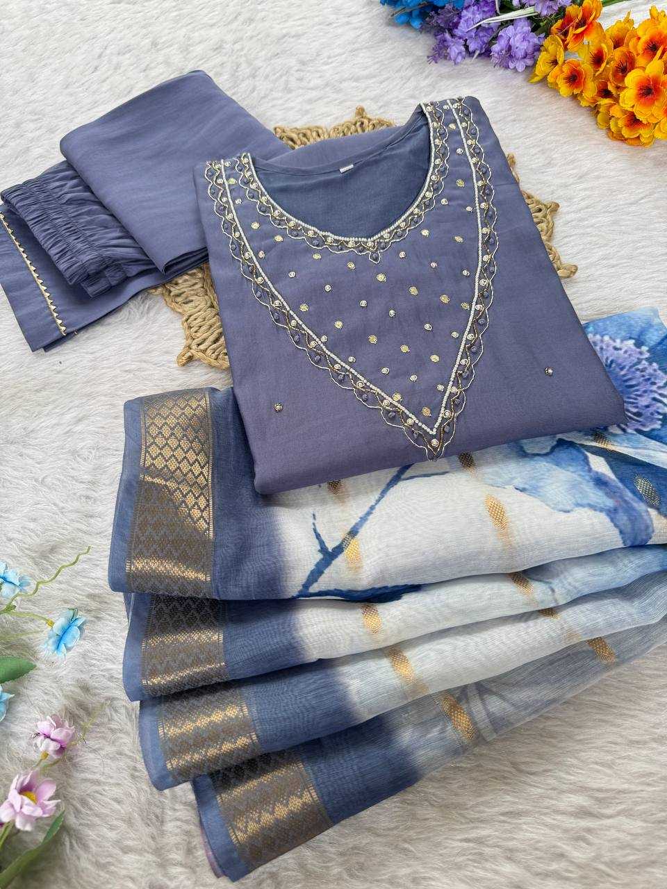 Ynf Premium Roman Silk KESH513 482 Suits & Dresses Wedding Collections Festive Collections Wholesale Ladies Silk Suit Wedding guest dresses Handwork Suits Manufacturer