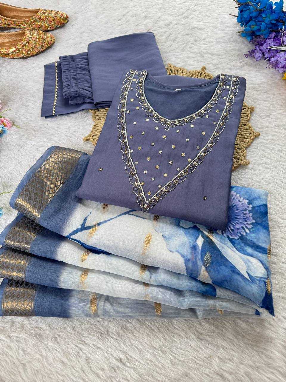 Ynf Premium Roman Silk KESH513 482 Suits & Dresses Wedding Collections Festive Collections Wholesale Ladies Silk Suit Wedding guest dresses Handwork Suits Manufacturer