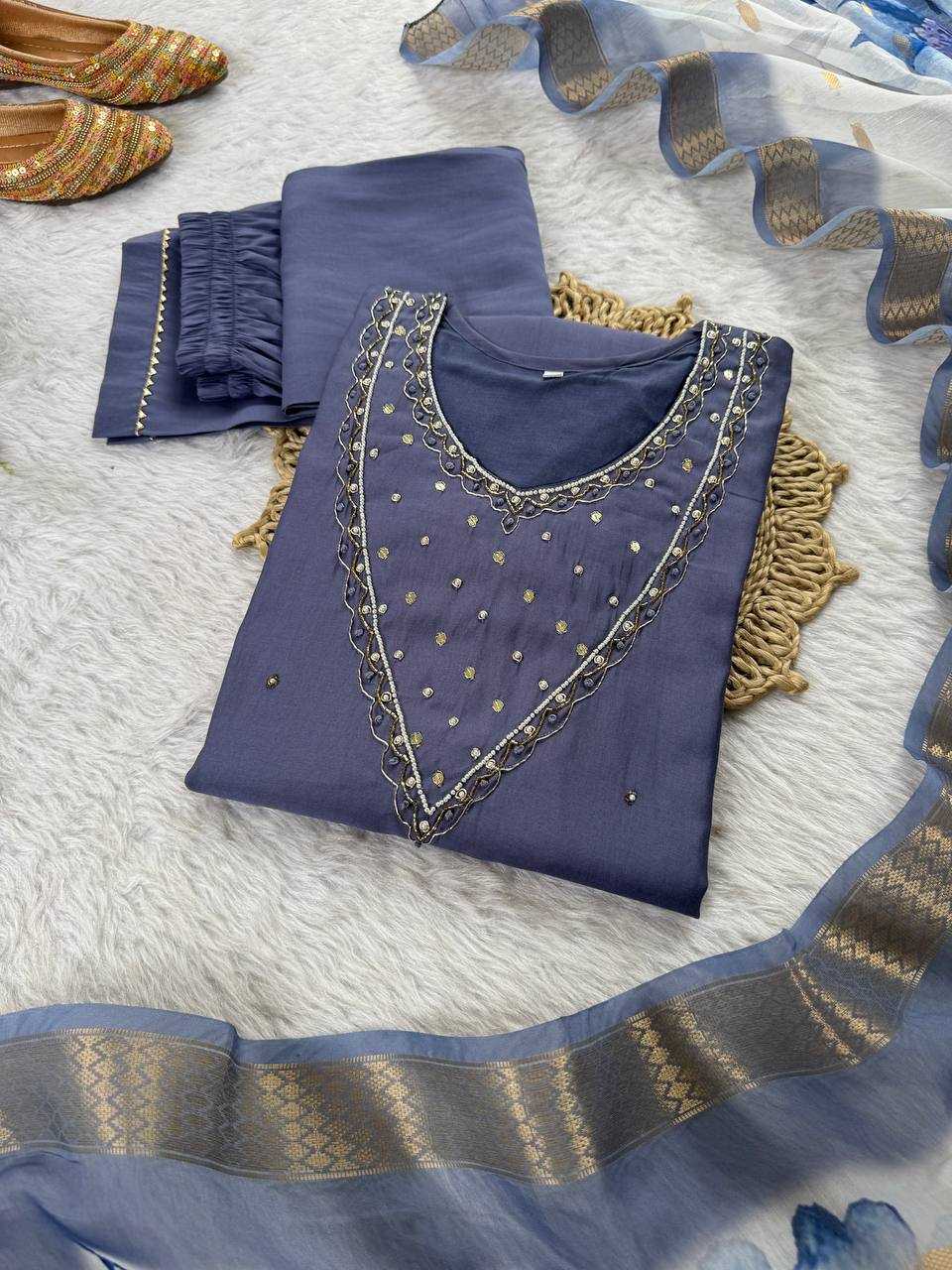 Ynf Premium Roman Silk KESH513 482 Suits & Dresses Wedding Collections Festive Collections Wholesale Ladies Silk Suit Wedding guest dresses Handwork Suits Manufacturer