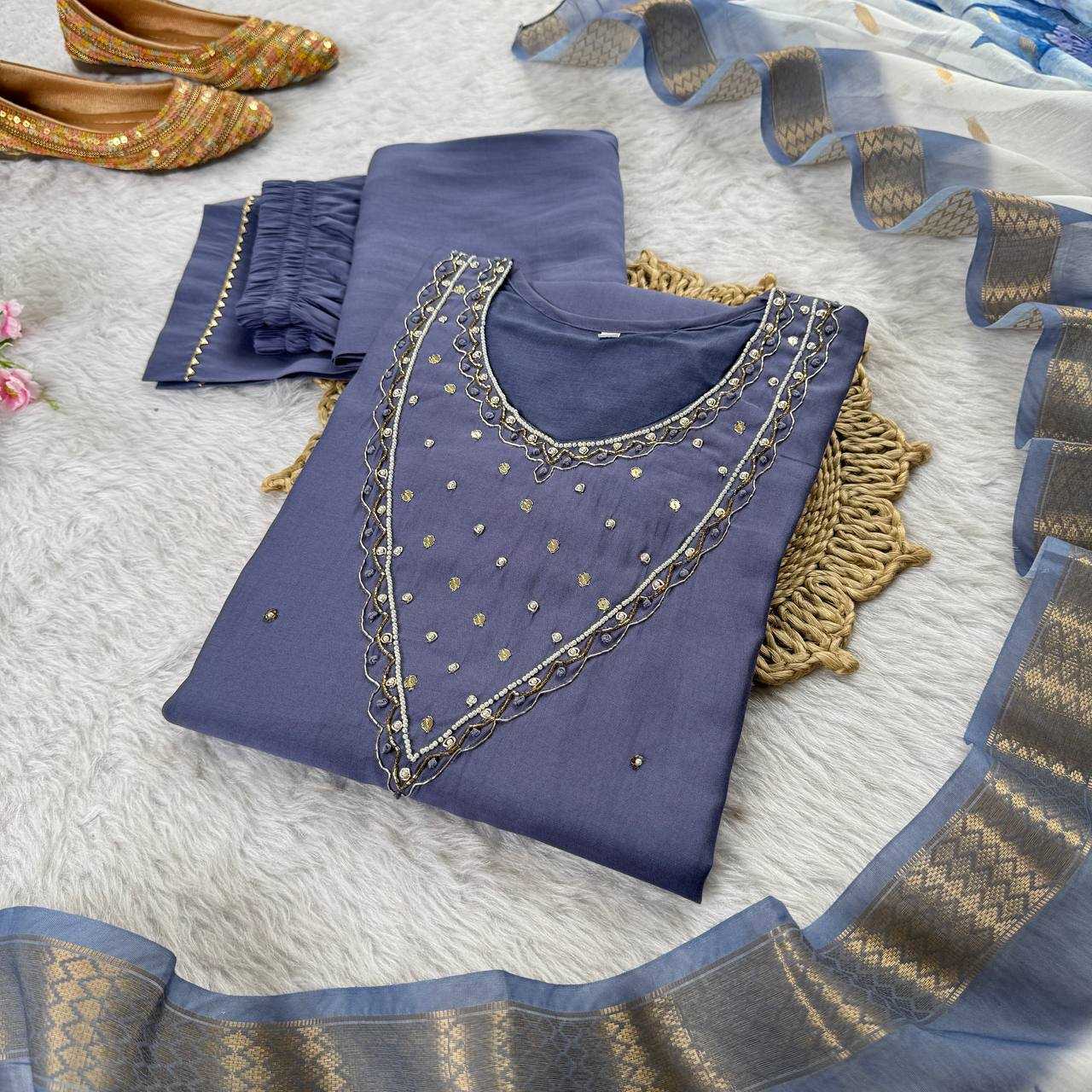Ynf Premium Roman Silk KESH513 482 Suits & Dresses Wedding Collections Festive Collections Wholesale Ladies Silk Suit Wedding guest dresses Handwork Suits Manufacturer